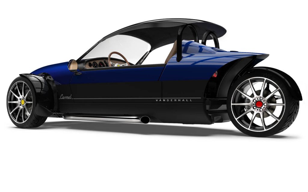High Rear view of the Carmel with Black capshade in Royal Blue exterior
